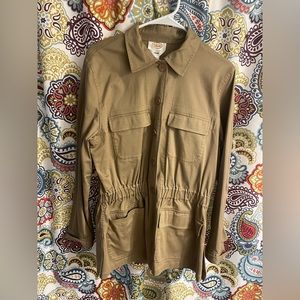 Talbots Stretch Button Up Tan Cargo Jacket